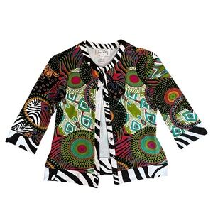 Joseph Ribkoff Vibrant Multi Pattern Animal Print Unique Cute Button Up Cardigan